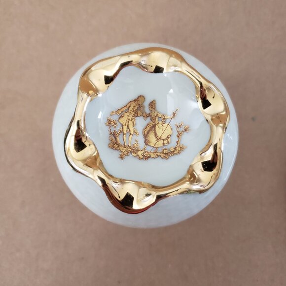 Limoges Ashtrays Match Holder w Lid White Gold Couple French Porcelain Lot of 3 - Picture 3 of 9